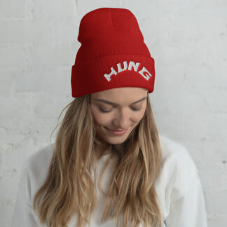White 'Hung' Cuffed Beanie